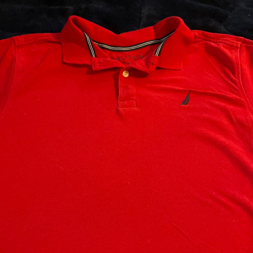 Nautica red polo shirt sleeves medium (10/12)